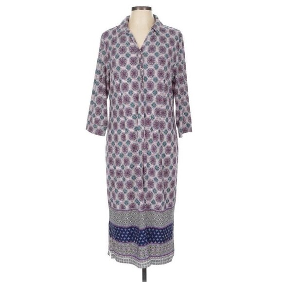 NEW Chicos Medallion Print Midi Shirt Dress 2 (12 / 14) Pink Blue Multi NWOT - Picture 1 of 8